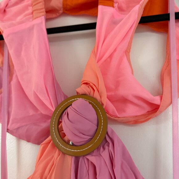 NWT Staud Passage Maxi Dress Colorblock Cut-out Deep V-Neck Flare Skirt Sz 0 - Picture 6 of 12